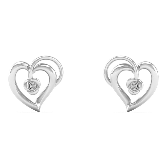 Plain Rose Heart Silver Ear Stud