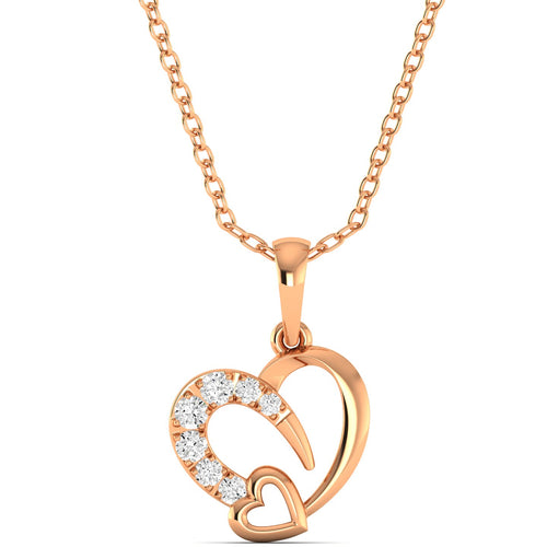 Round Lab Grown Diamond Double Heart Pendant 9k Solid Gold