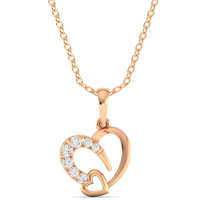 Round Lab Grown Diamond Double Heart Pendant 9k Solid Gold