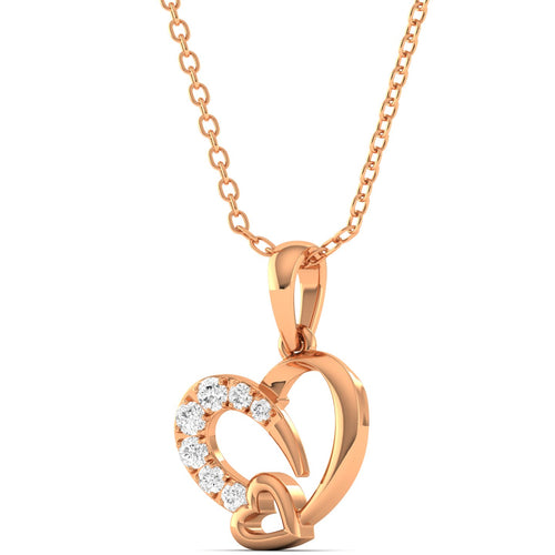 Round Lab Grown Diamond Double Heart Pendant 9k Solid Gold
