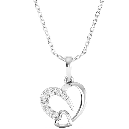 Round Lab Grown Diamond Double Heart Pendant 9k Solid Gold