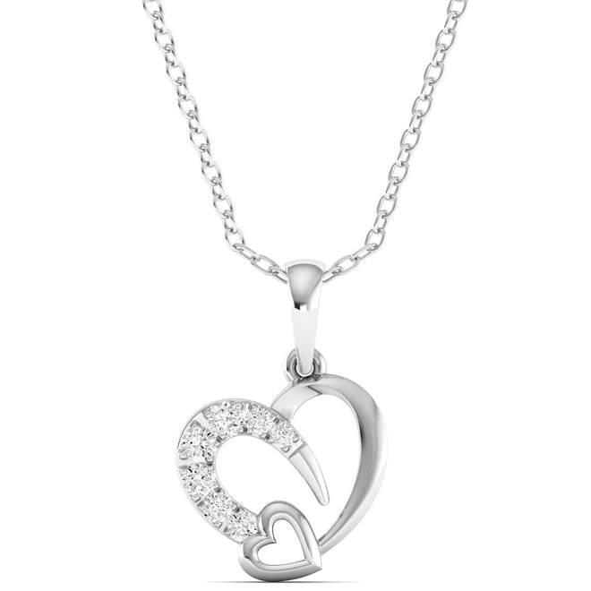 Round Lab Grown Diamond Double Heart Pendant 9k Solid Gold