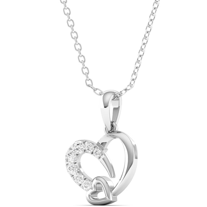 Round Lab Grown Diamond Double Heart Pendant 9k Solid Gold