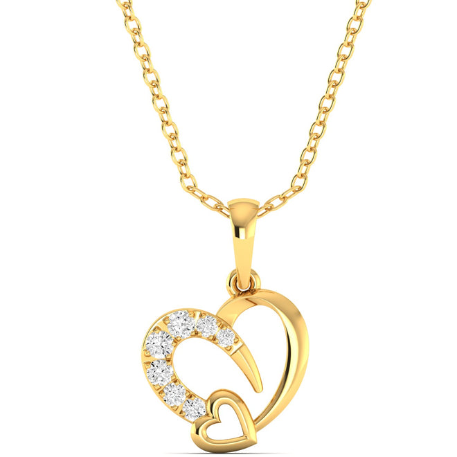 Round Lab Grown Diamond Double Heart Pendant 9k Solid Gold