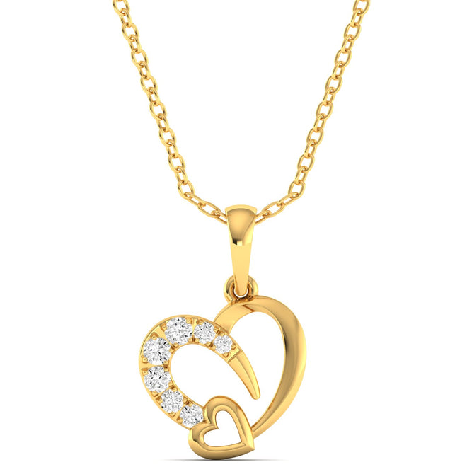 Round Lab Grown Diamond Double Heart Pendant 9k Solid Gold