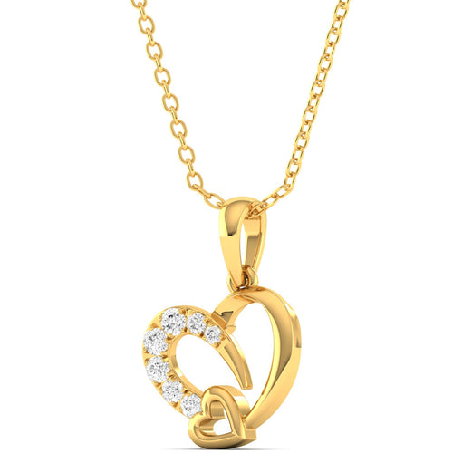 Round Lab Grown Diamond Double Heart Pendant 9k Solid Gold