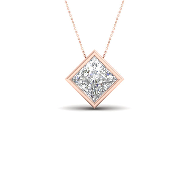 1 1/2 ctw Princess Bezel Set Solitaire Pendant