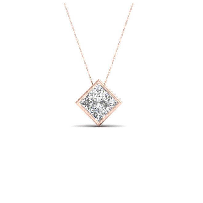 1/2 ctw Princess Bezel Set Solitaire Pendant