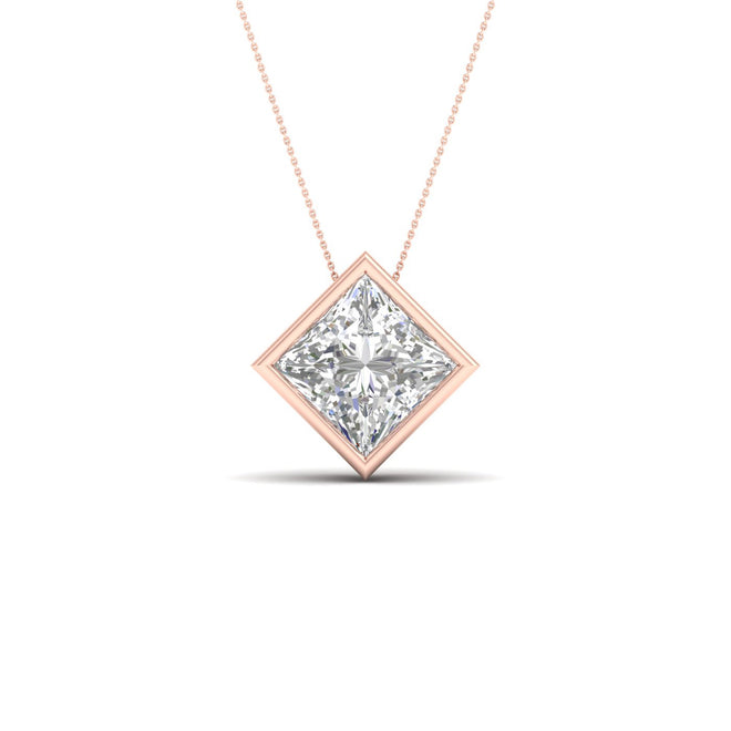 2 ctw Princess Bezel Set Solitaire Pendant