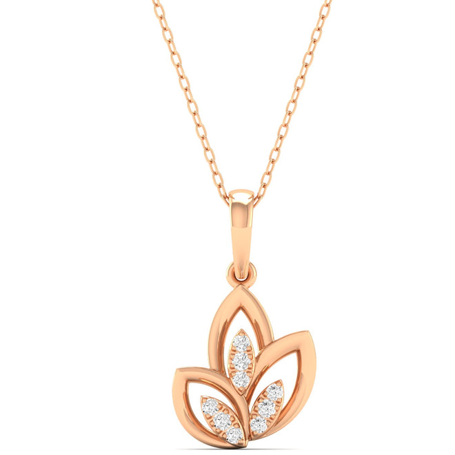 0.07Ct Round Diamond Three Leaf Pendant 9k Solid