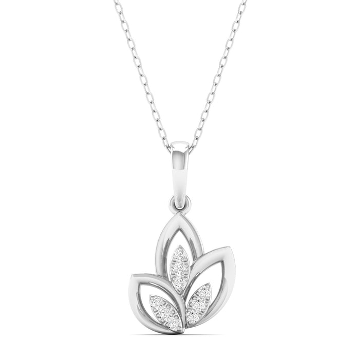 0.07Ct Round Diamond Three Leaf Pendant 9k Solid