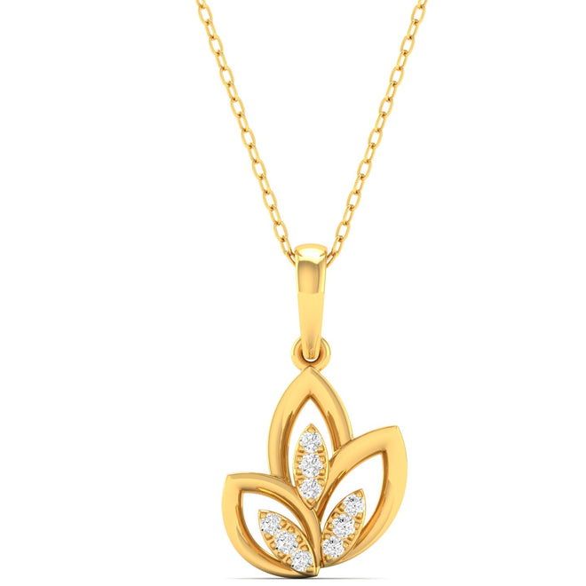 0.07Ct Round Diamond Three Leaf Pendant 9k Solid