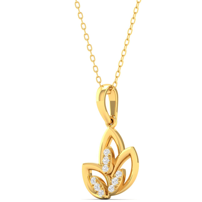 0.07Ct Round Diamond Three Leaf Pendant 9k Solid