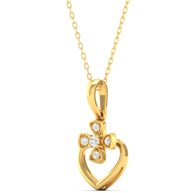 0.06Ct Round Diamond Heart Cross Pendant 9k Solid Gold