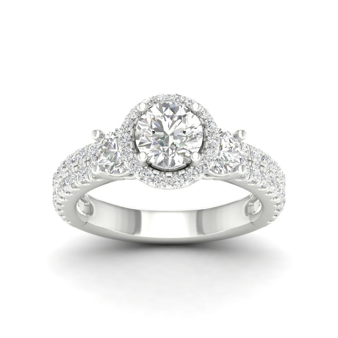 2 1/10 ctw Round Side Stone Double Row Halo Lab Grown Ring