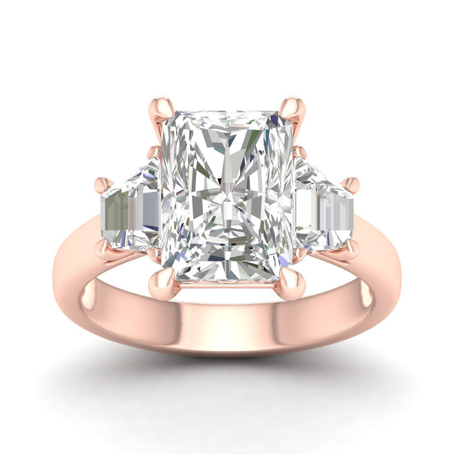 5 Ctw Emerald Side Stone Three Stone Engagement Ring