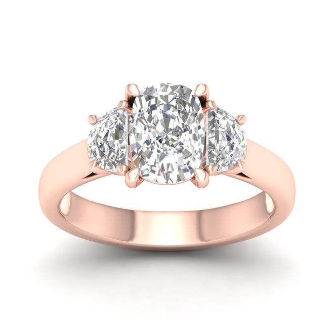 2 1/2 ctw Cushion Side Stone Three Stone Ring