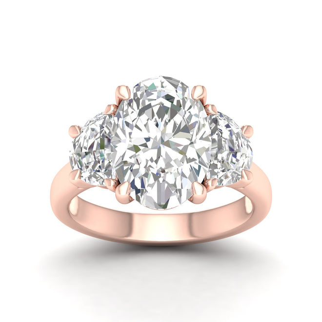 5 Ctw Oval Halfmoon Three Stone Ring