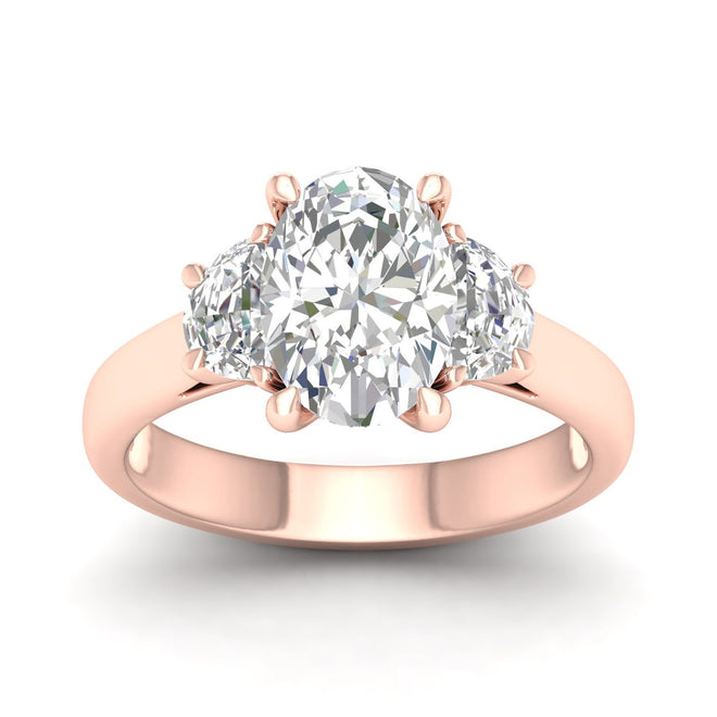 2 1/2 ctw Oval Halfmoon Three Stone Ring
