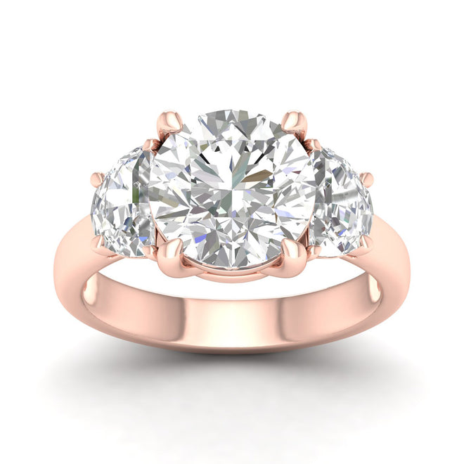 3 3/4 Ctw Round Half Moon Three Stone Ring