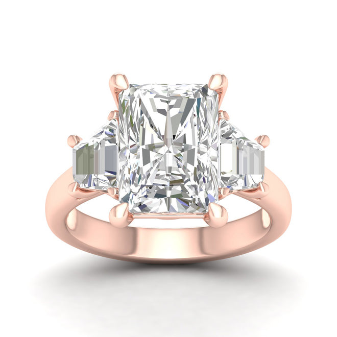 5 1/4 Ctw Emerald Side Stone Three Stone Ring