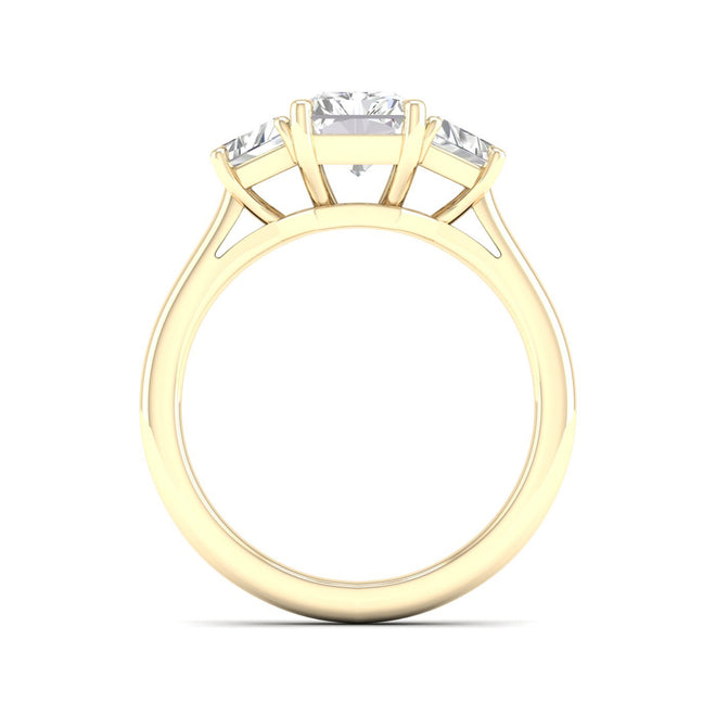 2 3/4 Ctw Radiant Cut Lab Grown Diamond Three Stone Ring 18k Solid Gold