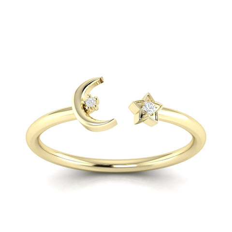 0.02 Ctw Star and Moon Fashion Stackable Ring