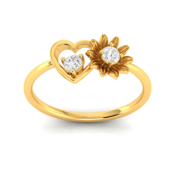 Lab Grown Diamond Two Stone Heart Flower Propose Ring Band 9k Solid Gold