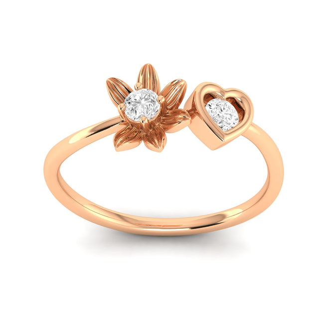 Lab Grown Diamond Two Stone Heart Flower Propose Ring Band 9k Solid Gold