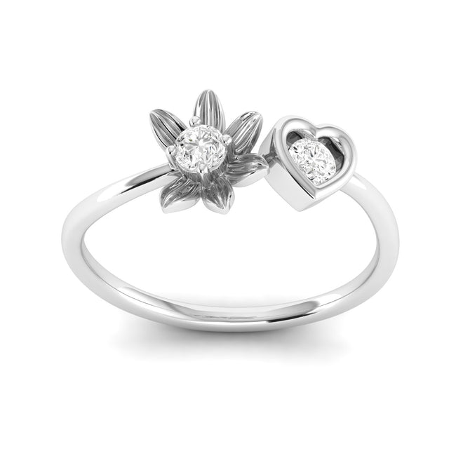 Lab Grown Diamond Two Stone Heart Flower Propose Ring Band 9k Solid Gold