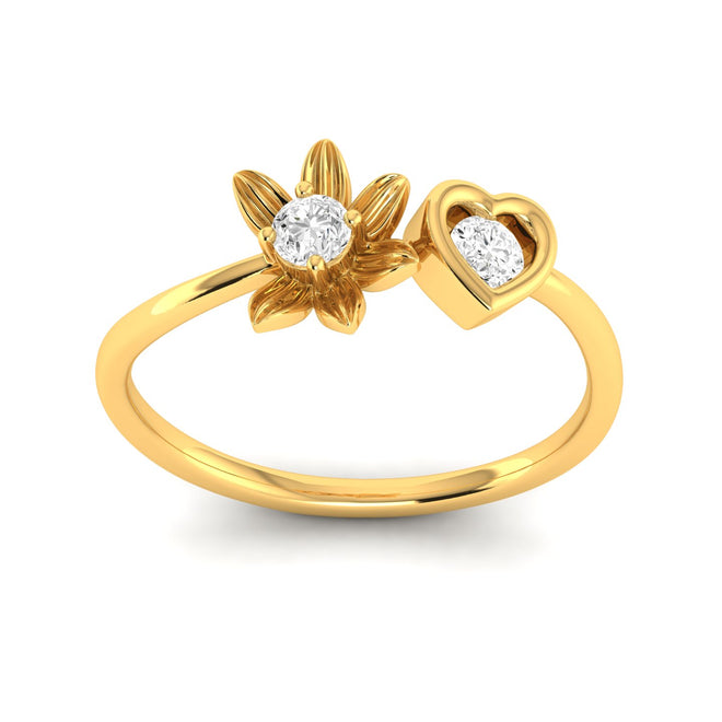 Lab Grown Diamond Two Stone Heart Flower Propose Ring Band 9k Solid Gold