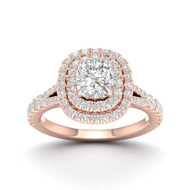 1 7/8 ctw Cushion Double Halo Classic Split Shank Ring