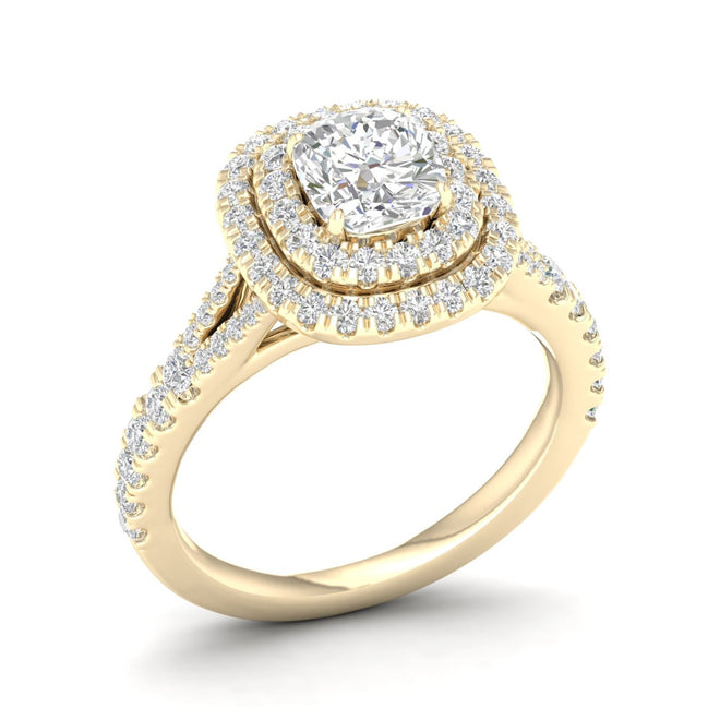 1 7/8 ctw Cushion Double Halo Classic Split Shank Ring