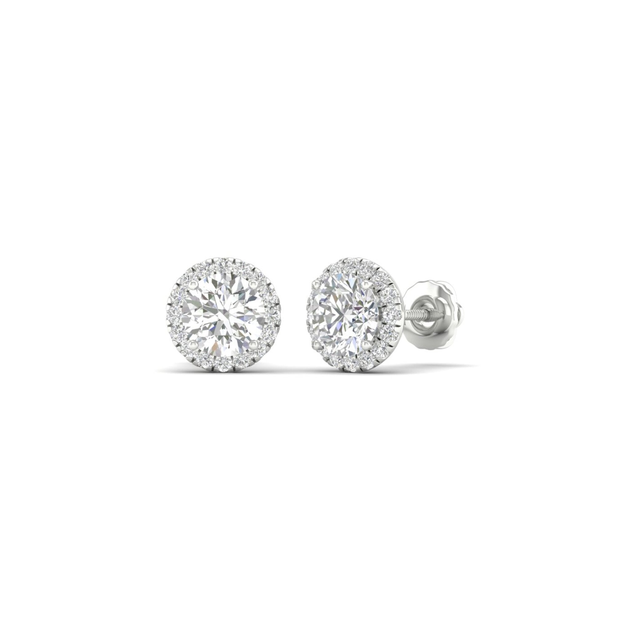 18k white Gold Round Halo Stud Earrings with 2 ctw Certified Lab Diamonds |  Wholesale Diamonds