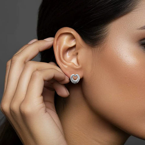 Puffy Heart Plain Silver Ear Stud