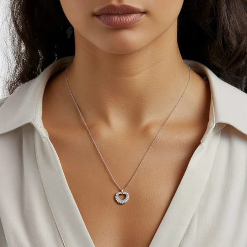 Puffy Silver Plain Heart Pendant with Chain