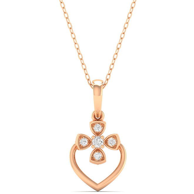0.06Ct Round Diamond Heart Cross Pendant 9k Solid Gold