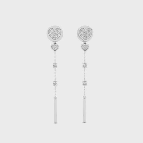 1/4 Ctw Pave Heart Threader Fashion Earring